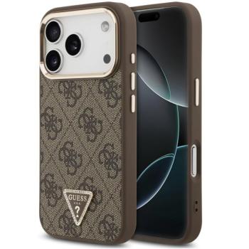 Guess PU Leather 4G Triangle Logo Gold Frame Apple iPhone 17 Pro Max MagSafe hátlap tok, barna kép