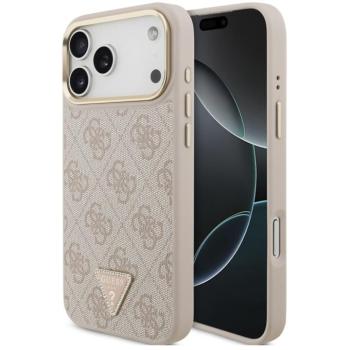 Guess PU Leather 4G Triangle Logo Gold Frame Apple iPhone 17 Pro Max MagSafe hátlap tok, rózsaszín kép