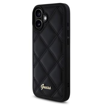 GUESS PU LEATHER QUILTED szilikon telefonvédő (ütésállóság, bőr hatású hátlap, rombusz) FEKETE Apple iPhone 16 Plus kép