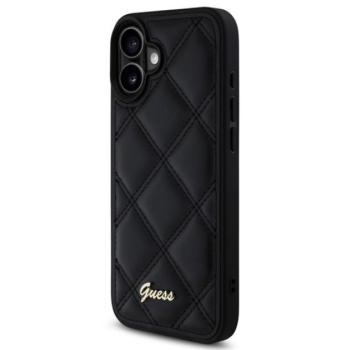 GUESS PU LEATHER QUILTED szilikon telefonvédő (ütésállóság, bőr hatású hátlap, rombusz) FEKETE Apple iPhone 16 kép