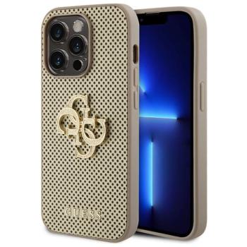 Guess PU Perforated 4G Glitter Metal Logo iPhone 15 Pro hátlap tok, arany kép
