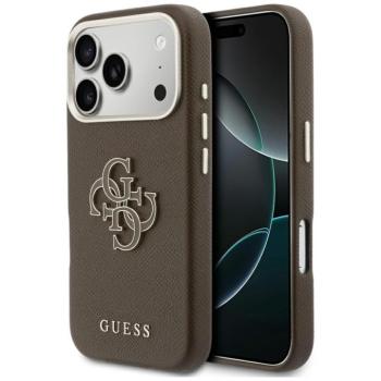 Guess PU Resin Logo Apple iPhone 17 Pro Max tok kameravédő peremmel, barna-arany kép
