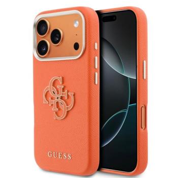 Guess PU Resin Logo Apple iPhone 17 Pro tok kameravédő peremmel, narancs-arany kép