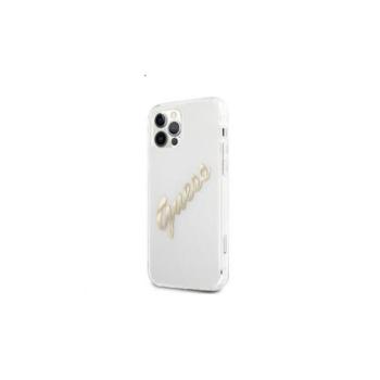 Guess PU Vintage Script Gold Logo Apple iPhone 12 Pro Max hátlap tok, átlátszó kép