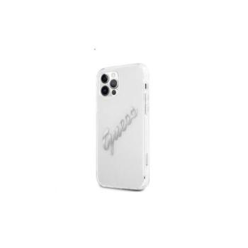 Guess PU Vintage Script Silver Logo Apple iPhone 12 Pro Max hátlap tok, átlátszó kép