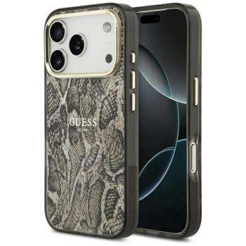 Guess Python Pattern Apple iPhone 17 Pro hátlap tok kameravédő peremmel, MagSafe, kígyó minta, barna-arany kép