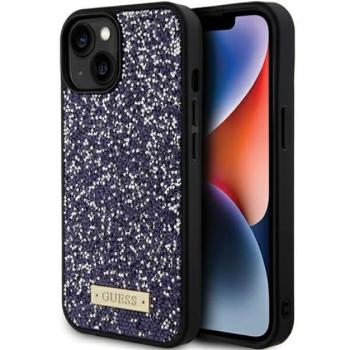 Guess Rhinestone Metal Logo Apple iPhone 15 hátlap tok, lila kép