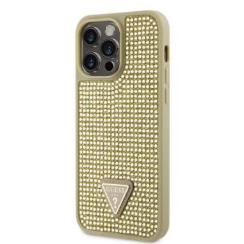 Guess Rhinestones Triangle Metal Logo iPhone 14 Pro Max hátlap tok, arany kép