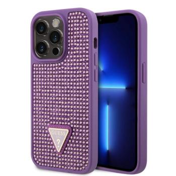 Guess Rhinestones Triangle Metal Logo iPhone 15 Pro hátlap tok, lila kép