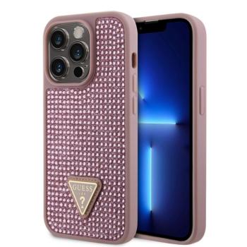 Guess Rhinestones Triangle Metal Logo iPhone 15 Pro hátlap tok, rózsaszín kép