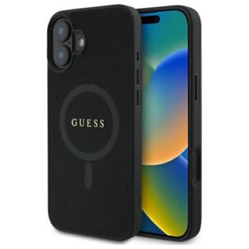 Guess Saffiano Classic Logo iPhone 16 MagSafe hátlap tok, fekete GUHMP16SPSAHMCK kép