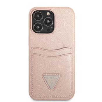 Guess Saffiano Double Card Apple iPhone 13 Pro bőr hátlap tok, rózsaszín kép