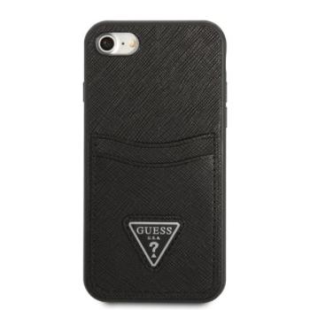 Guess Saffiano Double Card Apple iPhone SE 2022/2020/8/7 bőr hátlap tok, fekete kép