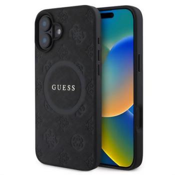 GUESS SAFFIANO PEONY CLASSIC LOGO szilikon telefonvédő (ütésállóság, bőr hatású hátlap, MagSafe) FEKETE Apple iPhone 16 Plus kép