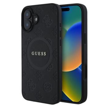 GUESS SAFFIANO PEONY CLASSIC LOGO szilikon telefonvédő (ütésállóság, bőr hatású hátlap, MagSafe) FEKETE Apple iPhone 16 kép