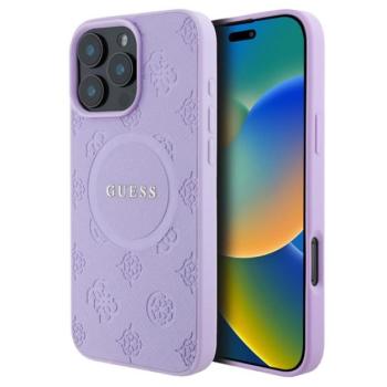 GUESS SAFFIANO PEONY CLASSIC LOGO szilikon telefonvédő (ütésállóság, bőr hatású hátlap, MagSafe) LILA Apple iPhone 16 Pro Max kép