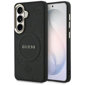 Guess Saffiano Peony Embossed Ring Samsung Galaxy S26 mágneses tok, MagSafe, fekete kép