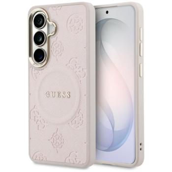Guess Saffiano Peony Embossed Ring Samsung Galaxy S26 mágneses tok, MagSafe, rózsaszín kép