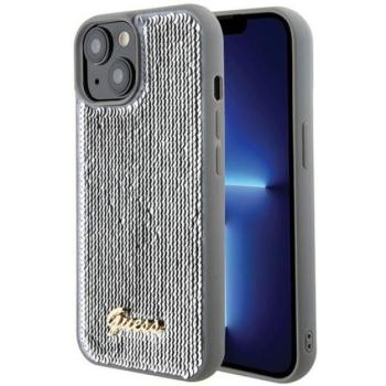 Guess Sequin Script Metal Apple iPhone 15 hátlap tok, ezüst kép