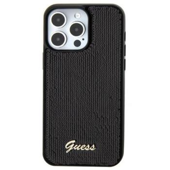 Guess Sequin Script Metal Apple iPhone 15 hátlap tok, fekete kép