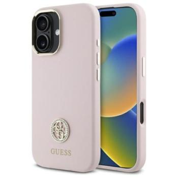 Guess Silicone Logo Strass 4G iPhone 16 hátlap tok, rózsaszín GUHCP16SM4DGPP kép
