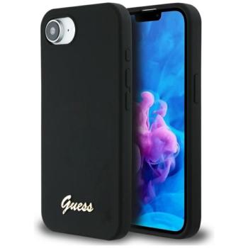 Guess Silicone Script Metal Logo Apple iPhone 16e MagSafe szilikon tok, fekete kép