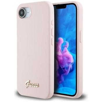 Guess Silicone Script Metal Logo Apple iPhone 16e MagSafe szilikon tok, rózsaszín kép