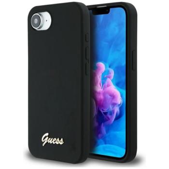 Guess Silicone Script Metal Logo Apple iPhone 17e / iPhone 16e MagSafe szilikon tok, fekete kép