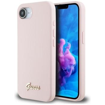 Guess Silicone Script Metal Logo Apple iPhone 17e / iPhone 16e MagSafe szilikon tok, rózsaszín kép