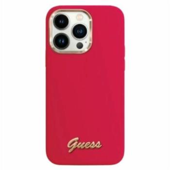 Guess Silicone Script Metal Logo iPhone 16 Pro kemény hátlap tok, magenta GUHCP16LSMBSLM kép