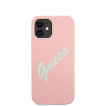 Guess Silicone Vintage Green Script Apple iPhone 12 mini hátlap tok, rózsaszín kép