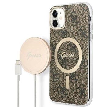 Guess tok+töltő iPhone 11 6,1&quot; barna 4G Print MagSafe keménytok kép
