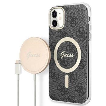 Guess tok+töltő iPhone 11 6,1&quot; fekete 4G Print MagSafe keménytok kép