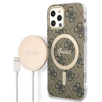 Guess tok+ töltő iPhone 12/12 Pro barna 4G Print MagSafe keménytok kép