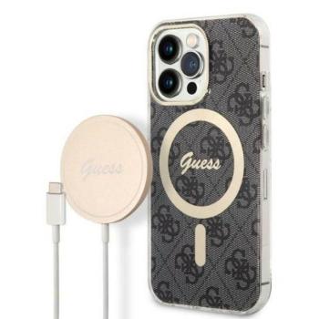 Guess tok+ töltő iPhone 13 Pro Max fekete 4G Print MagSafe keménytok kép