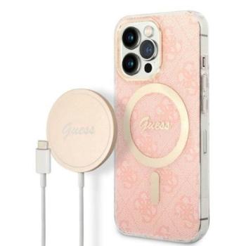 Guess tok+ töltő iPhone 13 Pro Max rózsaszín 4G Print MagSafe keménytok kép