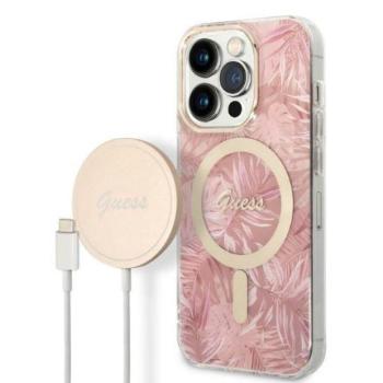 Guess tok+ töltő iPhone 14 Pro 6,1&quot; rózsaszín Dzsungel MagSafe keménytok kép
