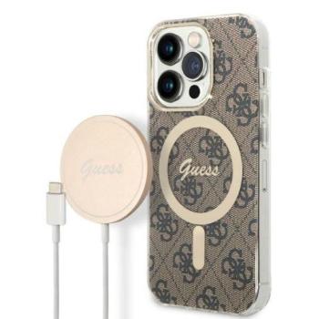 Guess tok+ töltő iPhone 14 Pro Max 6,7&quot; barna 4G Print MagSafe keménytok kép