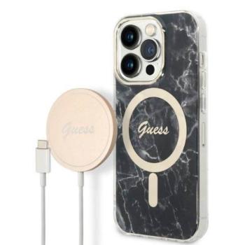 Guess tok+ töltő iPhone 14 Pro Max 6,7&quot; fekete Márvány MagSafe keménytok  kép