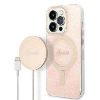 Guess tok+ töltő iPhone 14 Pro Max 6,7&quot; rózsaszín 4G Print MagSafe keménytok kép