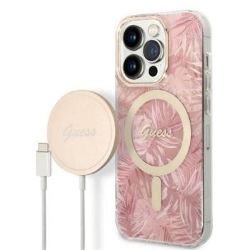 GuessJungle MagSafe Apple iPhone 14 Pro hátlap tok, pink + MagSafe töltő kép