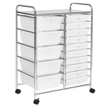 Gurulós tárolókocsi 15 fiókos, fehér kép