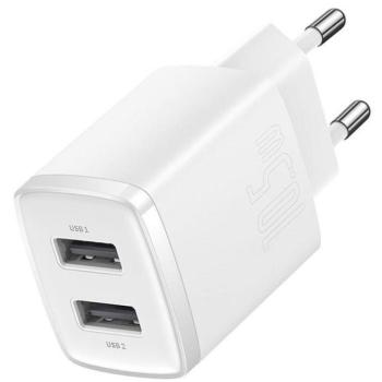 Hálózati töltő adapter, 10.5W, 2 x USB aljzat, gyorstöltés, Baseus Compact, fehér kép