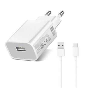 Hálózati töltő adapter, 10W, USB aljzat, USB Type-C kábellel, Xiaomi, fehér, gyári kép