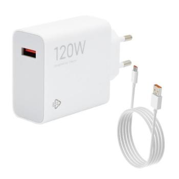Hálózati töltő adapter, 120W, USB aljzat, USB Type-C kábellel, gyorstöltés, GaN, Xiaomi, fehér, gyári kép