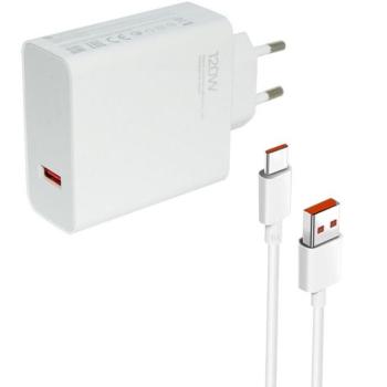 Hálózati töltő adapter, 120W, USB aljzat, USB Type-C kábellel, gyorstöltés, PD, Xiaomi, fehér, gyári kép