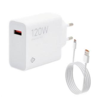 Hálózati töltő adapter, 120W, USB aljzat, USB Type-C kábellel, gyorstöltés, Xiaomi Hypercharge Combo, fehér, gyári kép