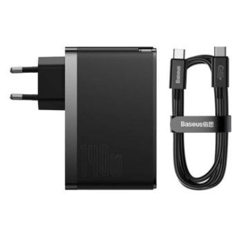 Hálózati töltő adapter, 140W, USB aljzat, 2 x USB Type-C aljzat, USB Type-C - USB Type-C kábellel, gyorstöltés, PD 3.1, QC, GaN5, Baseus GaN5 Pro, fekete kép