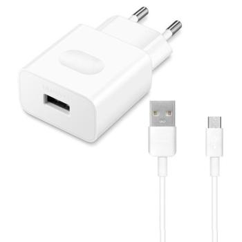 Hálózati töltő adapter, 18W, USB aljzat, microUSB kábellel, gyorstöltés, Huawei AP32, fehér, gyári kép