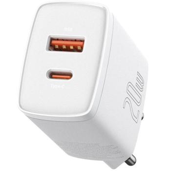 Hálózati töltő adapter, 20W, USB aljzat, USB Type-C aljzat, gyorstöltés, PD, QC 3.0, Baseus CCXJ-B02, fehér kép
